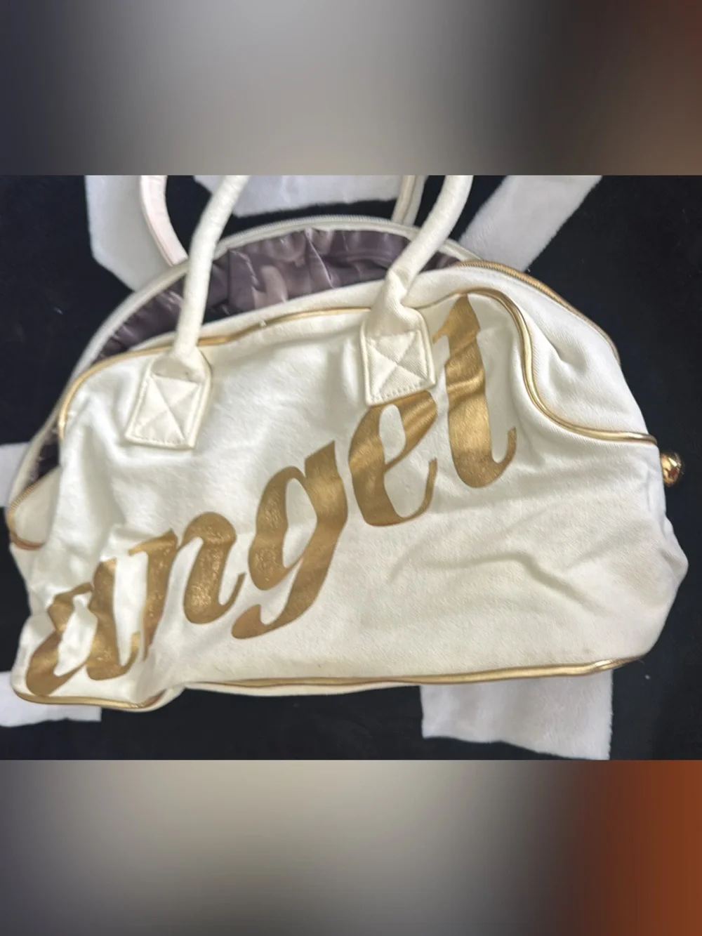 Victoria’s Secret Cream Tote with “Angel” Gold Script Logo